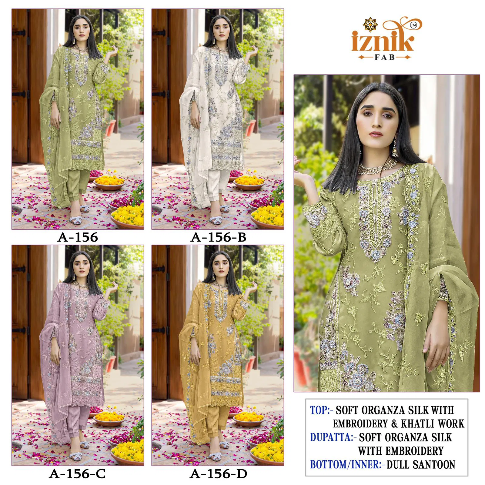 156 A To D Iznik Organza Embroidery Pakistani Suits Wholesale Shop In Surat